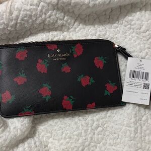kate spade Black Zip Wallet with Red Rose Print